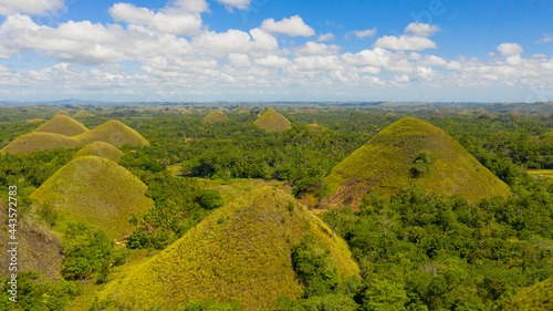 Scenic view on amazingly shaped Chocolate hills in Bohol island, Philippines.