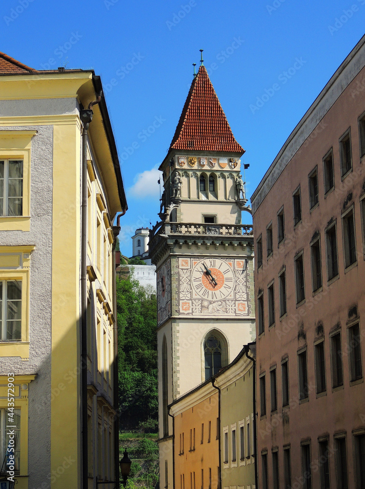 historical old town hall on a sunny summer day  in   Passau, bavaria,  germany 