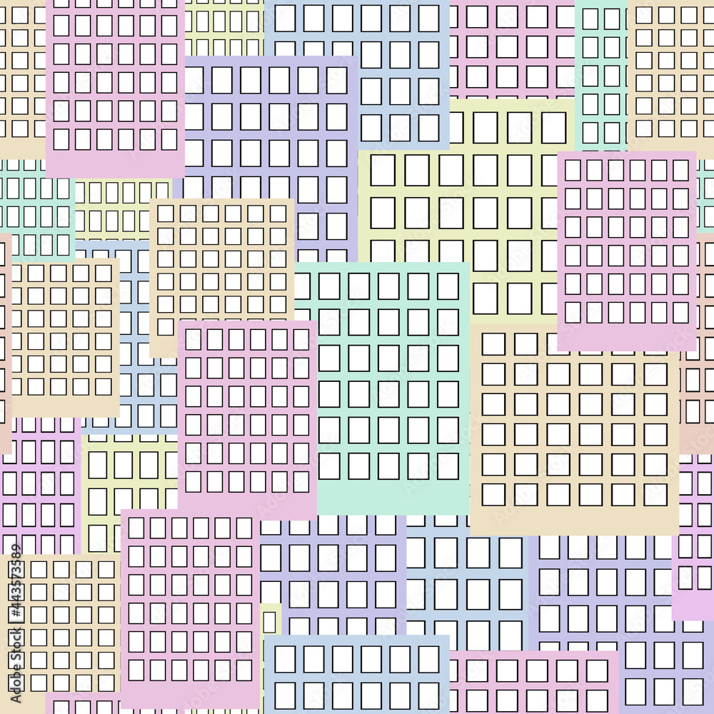 Fototapeta premium Seamless pattern with the city and houses. Pattern for fabric, clothing, wallpaper