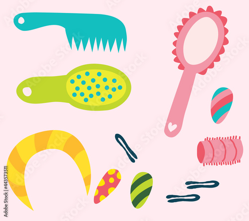 A set of tools and decorations for hairstyles, a vector set of icons