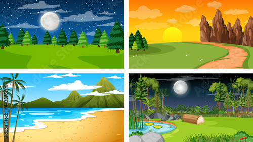 Four different scene of nature park and forest