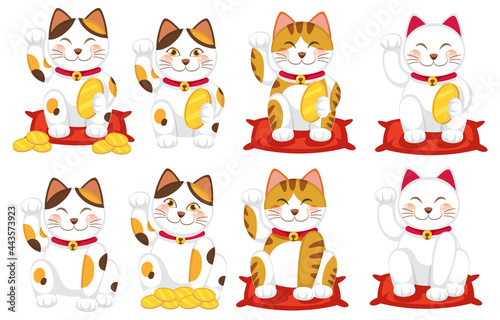 Set of different Japanese lucky cat maneki neko