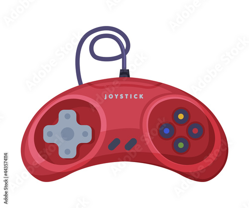 Red Video Game Console Controller, Joystick of Modern Game Console Cartoon Vector Illustration