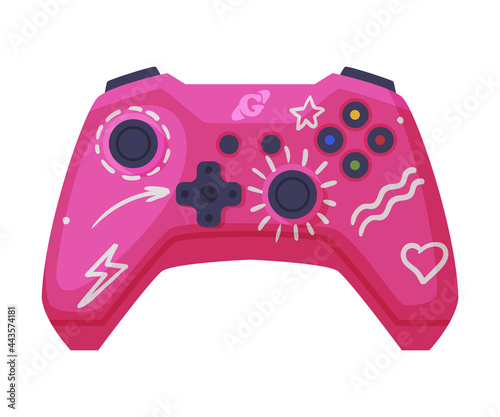 Video Game Console Pink Controller, Joystick of Modern Game Console Cartoon Vector Illustration