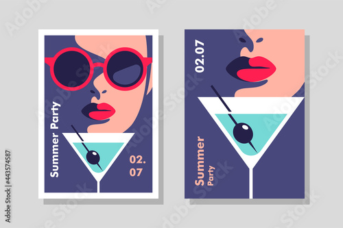 Summer party, vacation and travel concept. Vector flyer or poster design in minimalistic style.