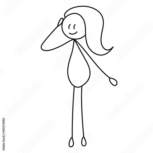 stick figure cartoon little girl, isolated, vector