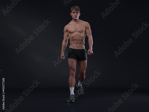 3D Render : A man wearing sport pants post action in the studio