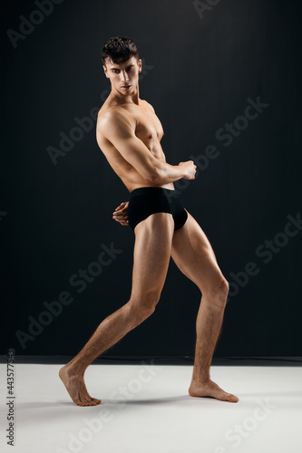 Man With Muscular Naked Body In Black Panties Bodybuilder