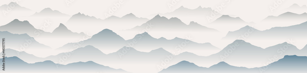 mountain art background vector. panorama view. Traditional oriental style wallpaper.