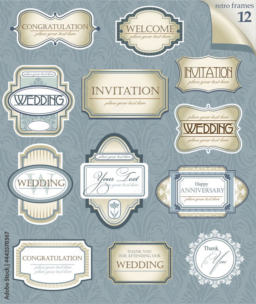 Vector frames and ornamental labels set. Easy to scale and edit. All pieces are separated. Vector frames and ornamental labels set. Easy to scale and edit. All pieces are separated.