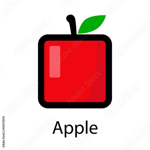 Logo con palabra Apple con manzana con forma de cuadrado en color rojo y verde