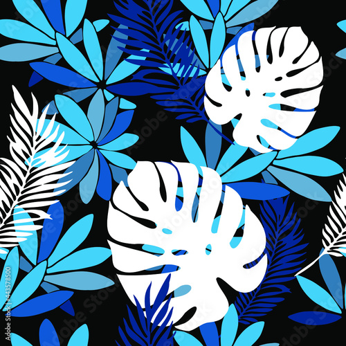 Tropical leaves. Modern exotic jungle plants illustration pattern. Floral seamless pattern. Fashionable template for design.