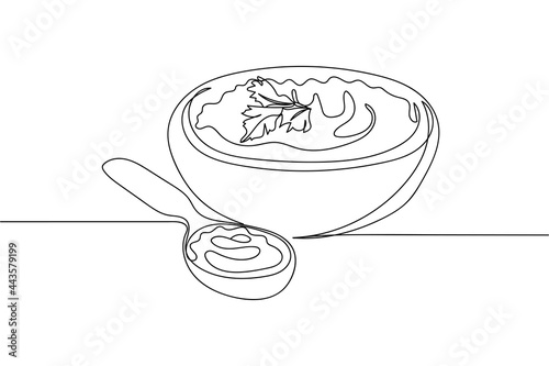 Continuous one line of sour cream in silhouette on a white background. Linear stylized.Minimalist.
