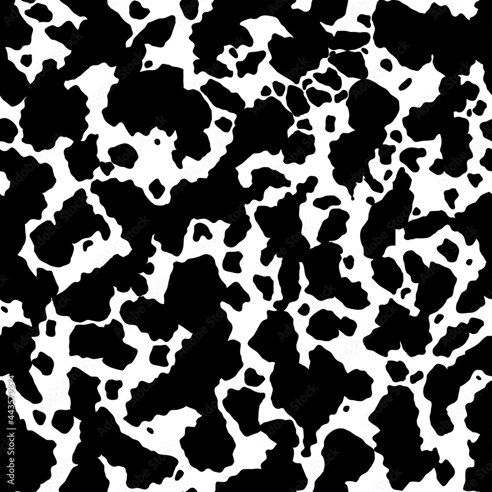 Cow skin texture, black and white spot repeated seamless pattern. Animal print dalmatian dog stains. Vector Cow skin texture, black and white spot repeated seamless pattern. Animal print dalmatian dog stains. Vector
