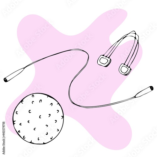 fitball jump rope and expander on the background