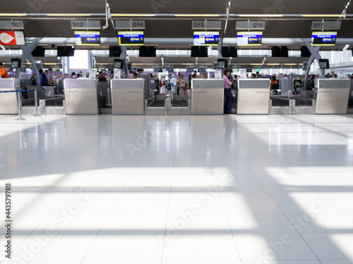 Wallpaper Mural BANGKOK, THAILAND - May 3, 2019: inside of Suvarnabhumi Airport. Airport Check-In Counters With Passengers in Bangkok ,Thailand.This airport is handling about 55 million passengers annually. Torontodigital.ca