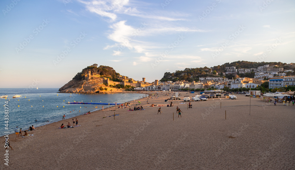 Picture of the famous Castle and old village in the beach of Tossa de Mar, Picture captured during golden hour. Girona, Spain.