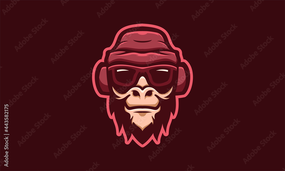 Monkey head template logo vector with glass and hat Monkey head template logo vector with glass and hat
