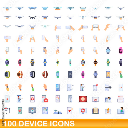 100 device icons set. Cartoon illustration of 100 device icons vector set isolated on white background