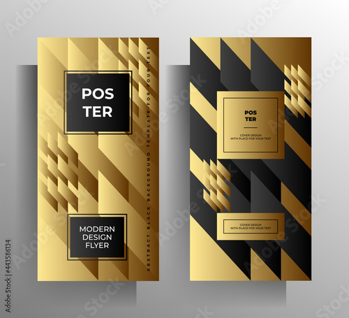 Geometric print cover design. Set of strict vector templates in gold tones.