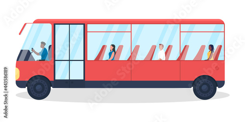 Bus with passengers semi flat color vector object. Commuter with people. Realistic item on white. Urban transportation isolated modern cartoon style illustration for graphic design and animation