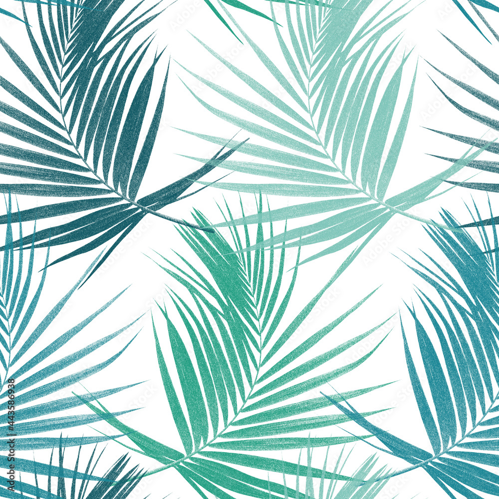 Tropical palm leaves seamless botanical pattern. Exotic foliage bright print. Bright jungle plants. Green leafy allover background
