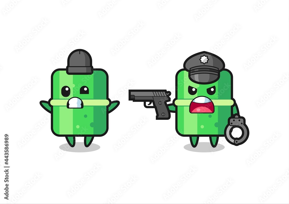 illustration of bamboo robber with hands up pose caught by police illustration of bamboo robber with hands up pose caught by police