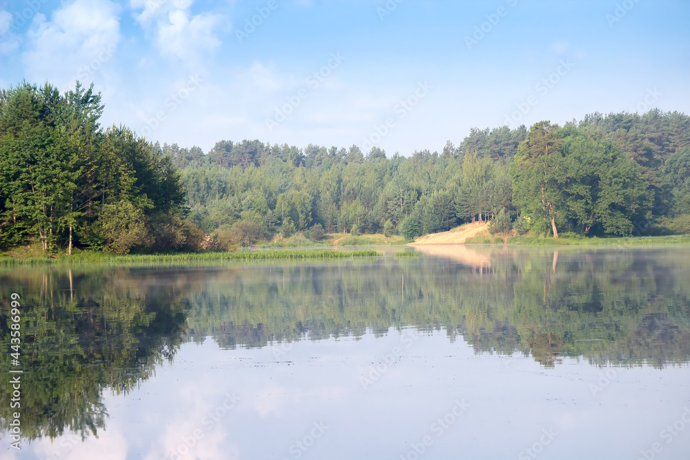  landscape with river bank and sky and trees