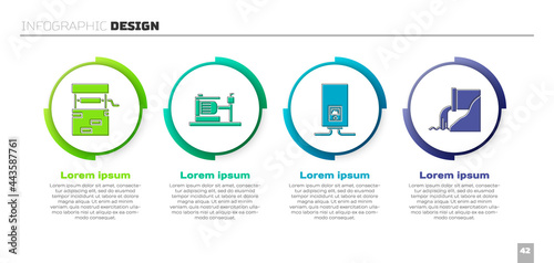 Set Well, Electric water pump, Gas boiler with a burning fire and Wastewater. Business infographic template. Vector