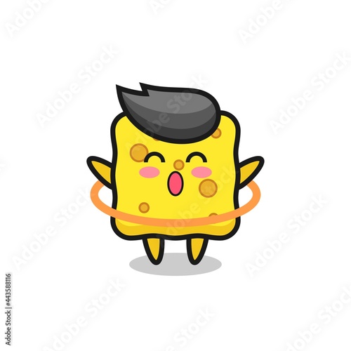 cute sponge cartoon is playing hula hoop