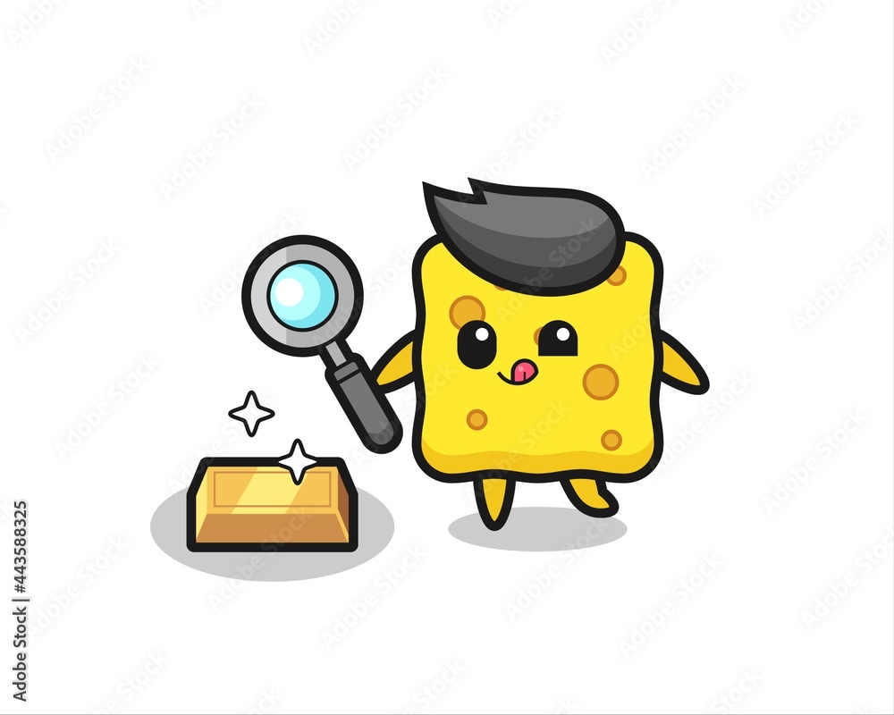 sponge character is checking the authenticity of the gold bullion