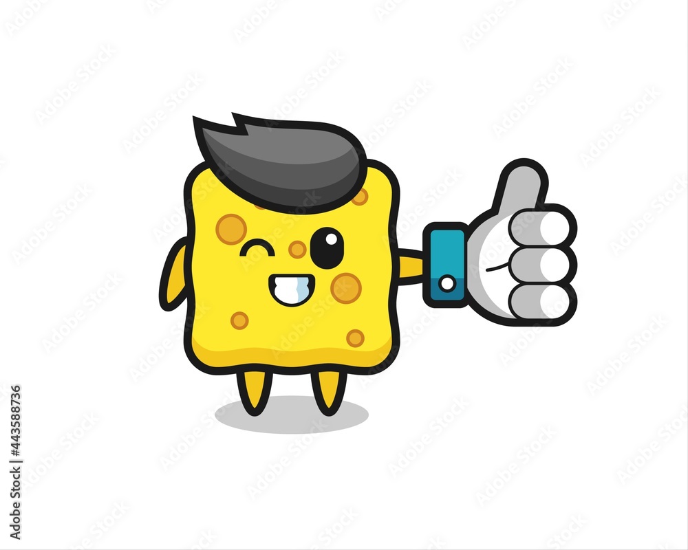 Fototapeta premium cute sponge with social media thumbs up symbol