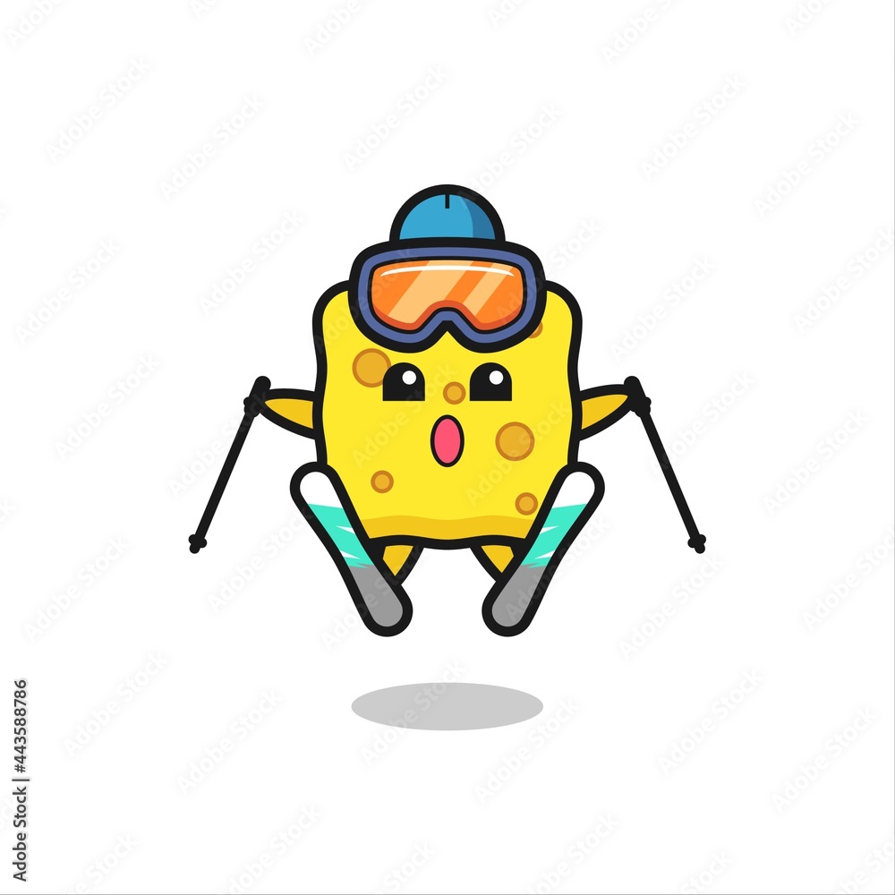Obraz premium sponge mascot character as a ski player