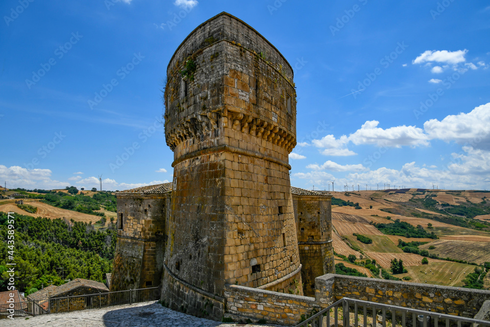 The tower of a medieval castle in Rocchetta Sant'Antonio, a medieval village of Puglia region in Italy.