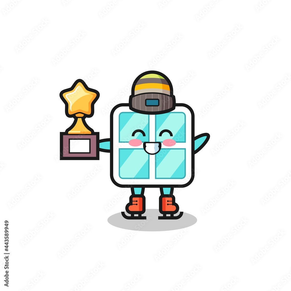 window cartoon as an ice skating player hold winner trophy window cartoon as an ice skating player hold winner trophy