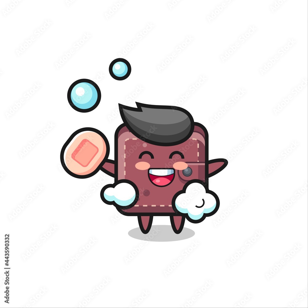 leather wallet character is bathing while holding soap leather wallet character is bathing while holding soap