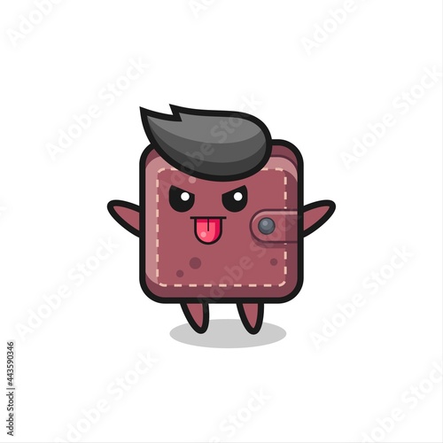 naughty leather wallet character in mocking pose