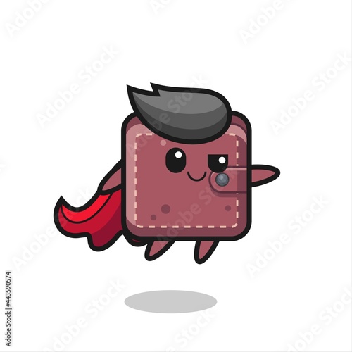 cute leather wallet superhero character is flying