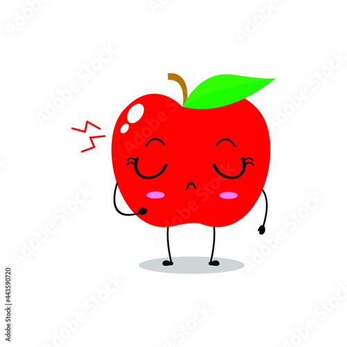 Vector illustration of a flat red apple character with cute cranky expression isolated on white background, collection of simple minimal style, fresh fruit for mascot, emoticon