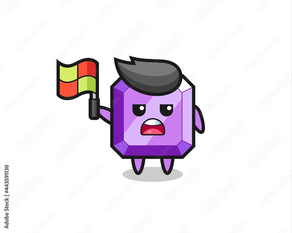 purple gemstone character as line judge putting the flag up