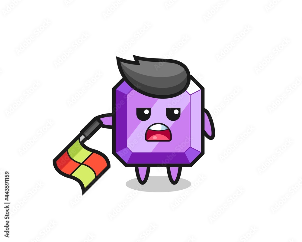 purple gemstone character as line judge hold the flag down at a 45 degree angle