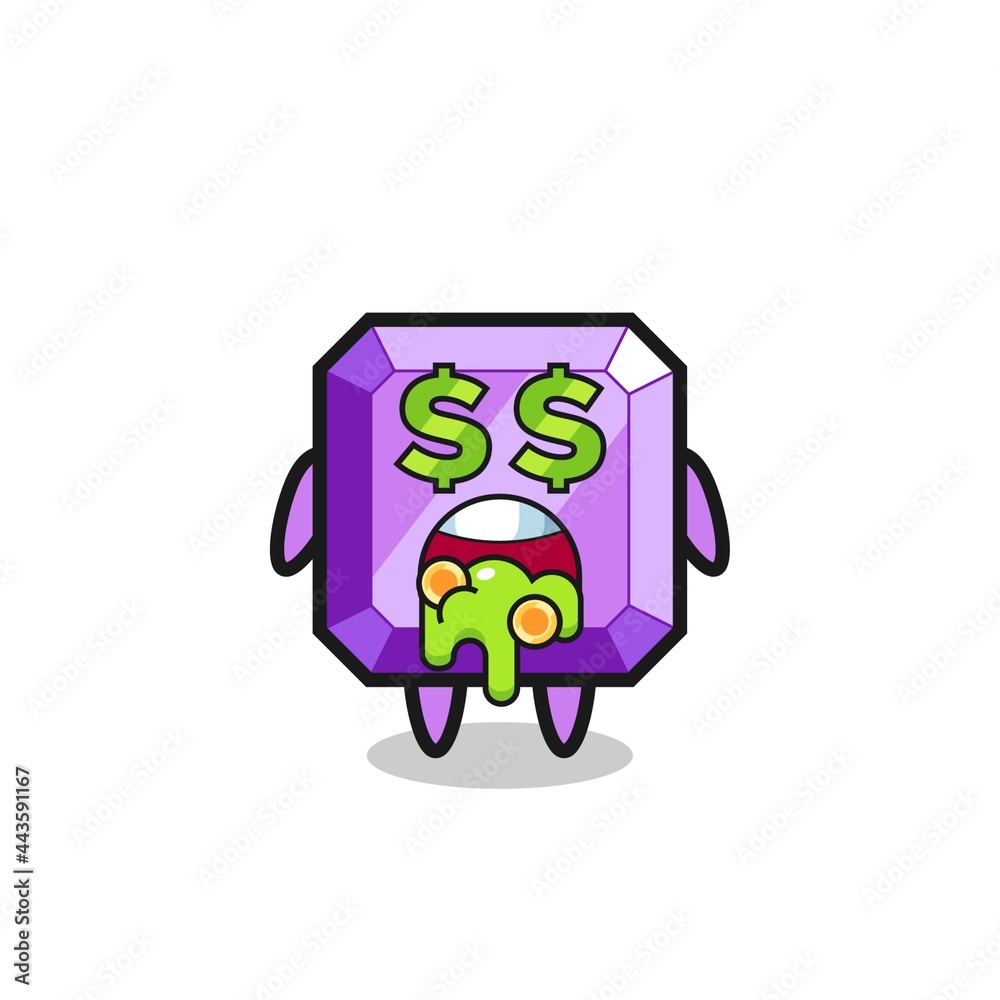 purple gemstone character with an expression of crazy about money