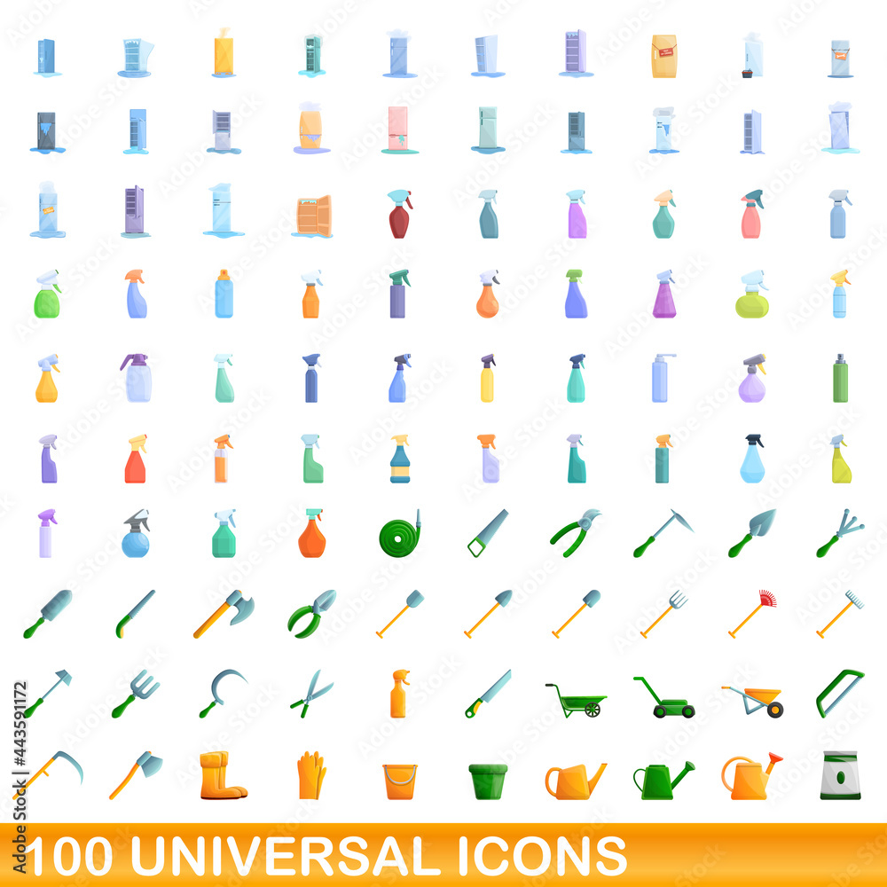 100 universal icons set. Cartoon illustration of 100 universal icons vector set isolated on white background 100 universal icons set. Cartoon illustration of 100 universal icons vector set isolated on white background