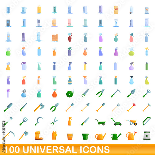 100 universal icons set. Cartoon illustration of 100 universal icons vector set isolated on white background