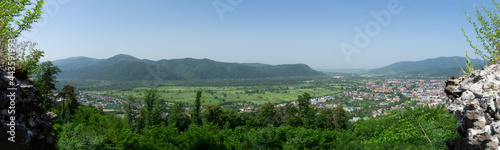 Panoramic view of Kust city from Khust castle in Khust, Ukraine on June 24, 2021. © Vitali