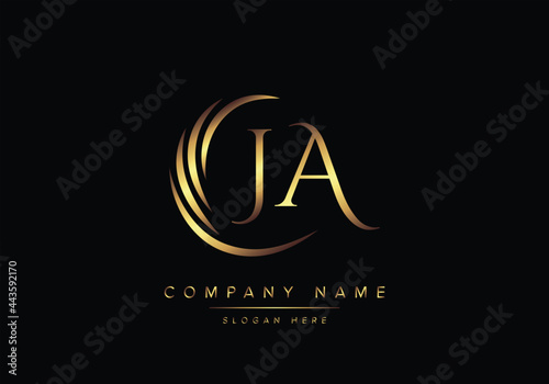alphabet letters JA monogram logo, gold color elegant classical photo