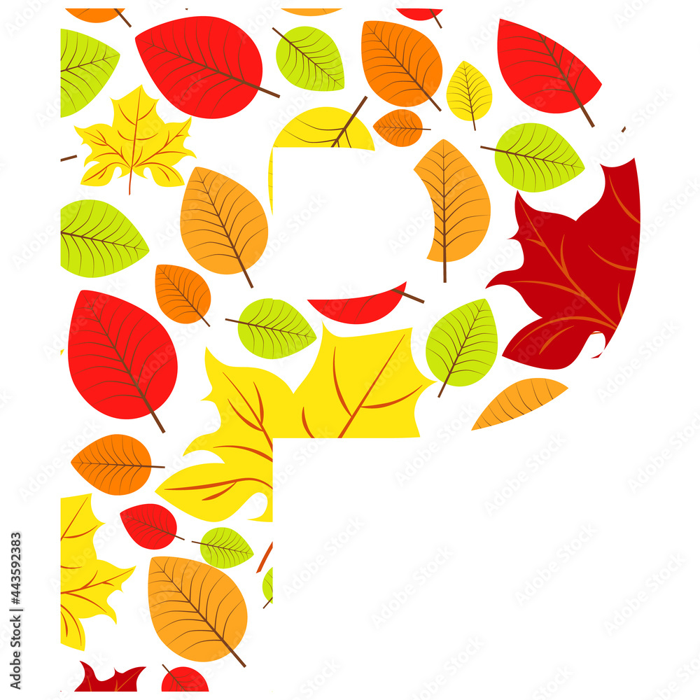 Fototapeta premium Vector letter P from autumn leaves. Illustration on the subject of the alphabet.