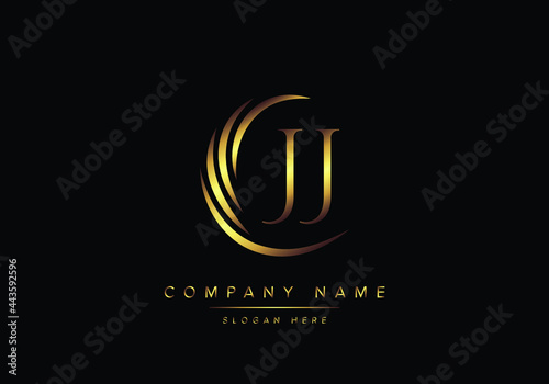 alphabet letters JJ monogram logo, gold color elegant classical photo