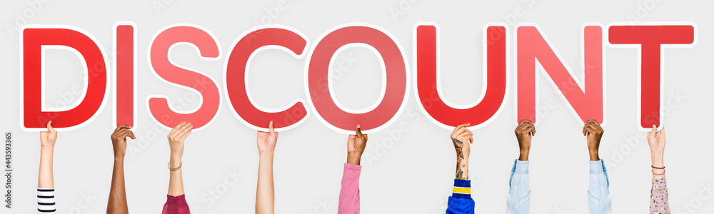 Hands holding the word discount Hands holding the word discount