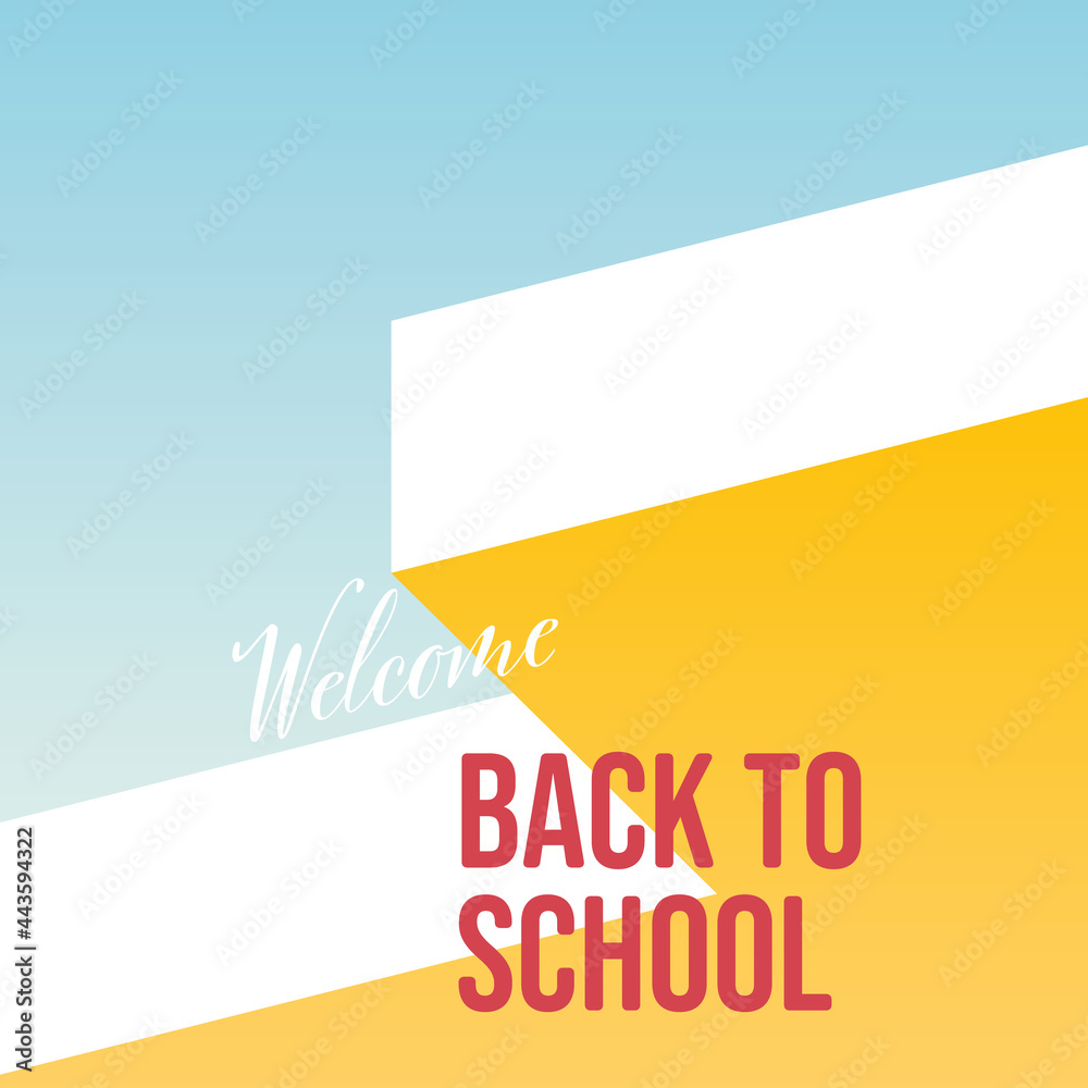 Back to school abstract vector background. Symbol of education, students, school building. Minimal illustration.